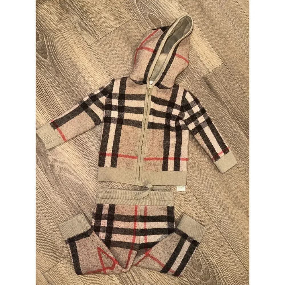 Burberry wool check zip-up hoodie and matching pants set Toddler Size 18 Months